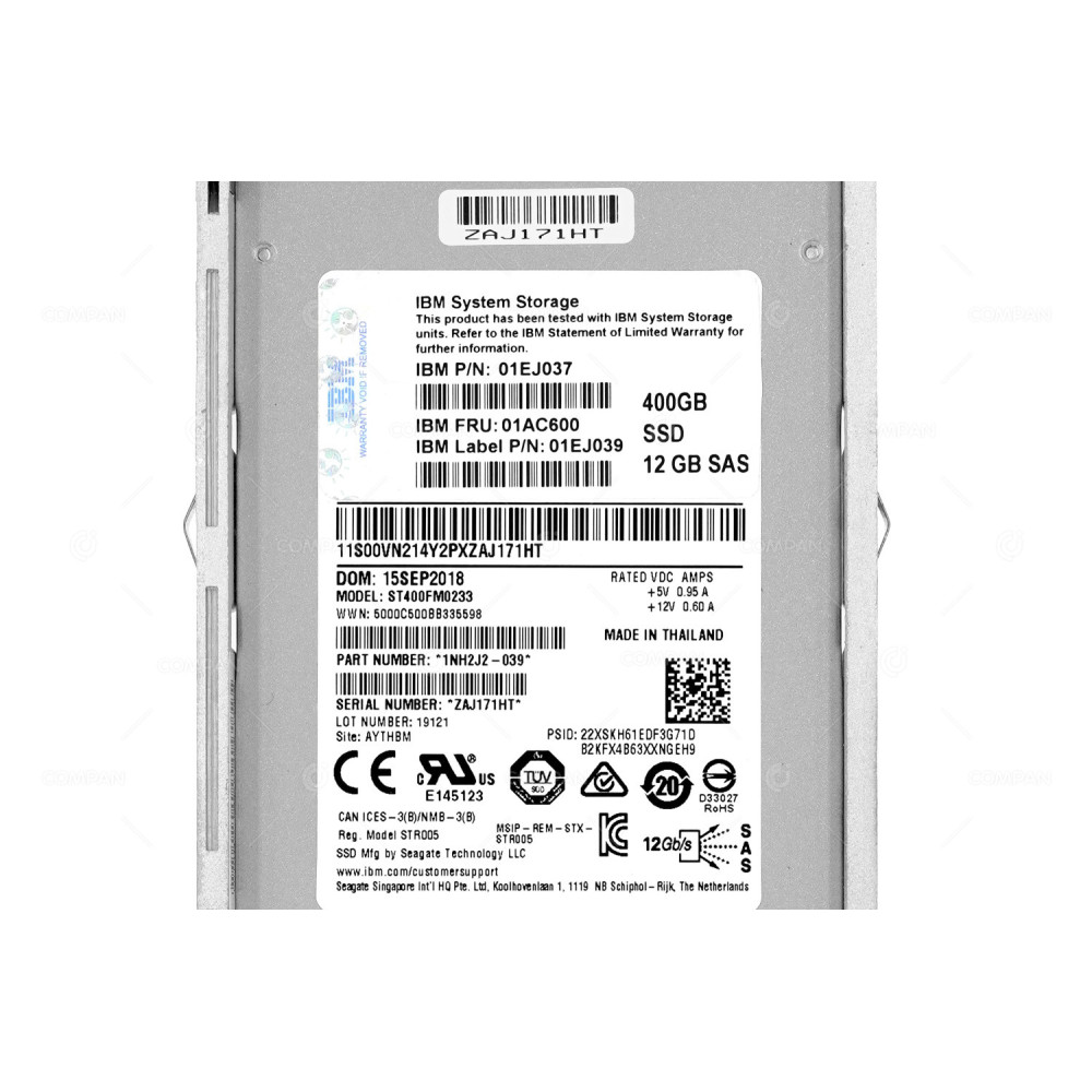 01AC600  IBM SSD 400GB SAS 12G 2.5" SFF FOR IBM STORWIZE V5000 G2